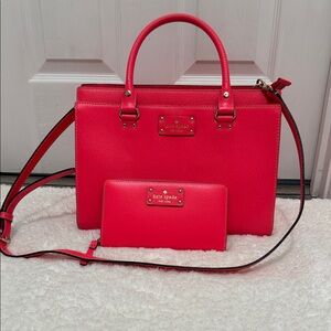 Kate Spade Vibrant Coral Satchel and Matching Wallet